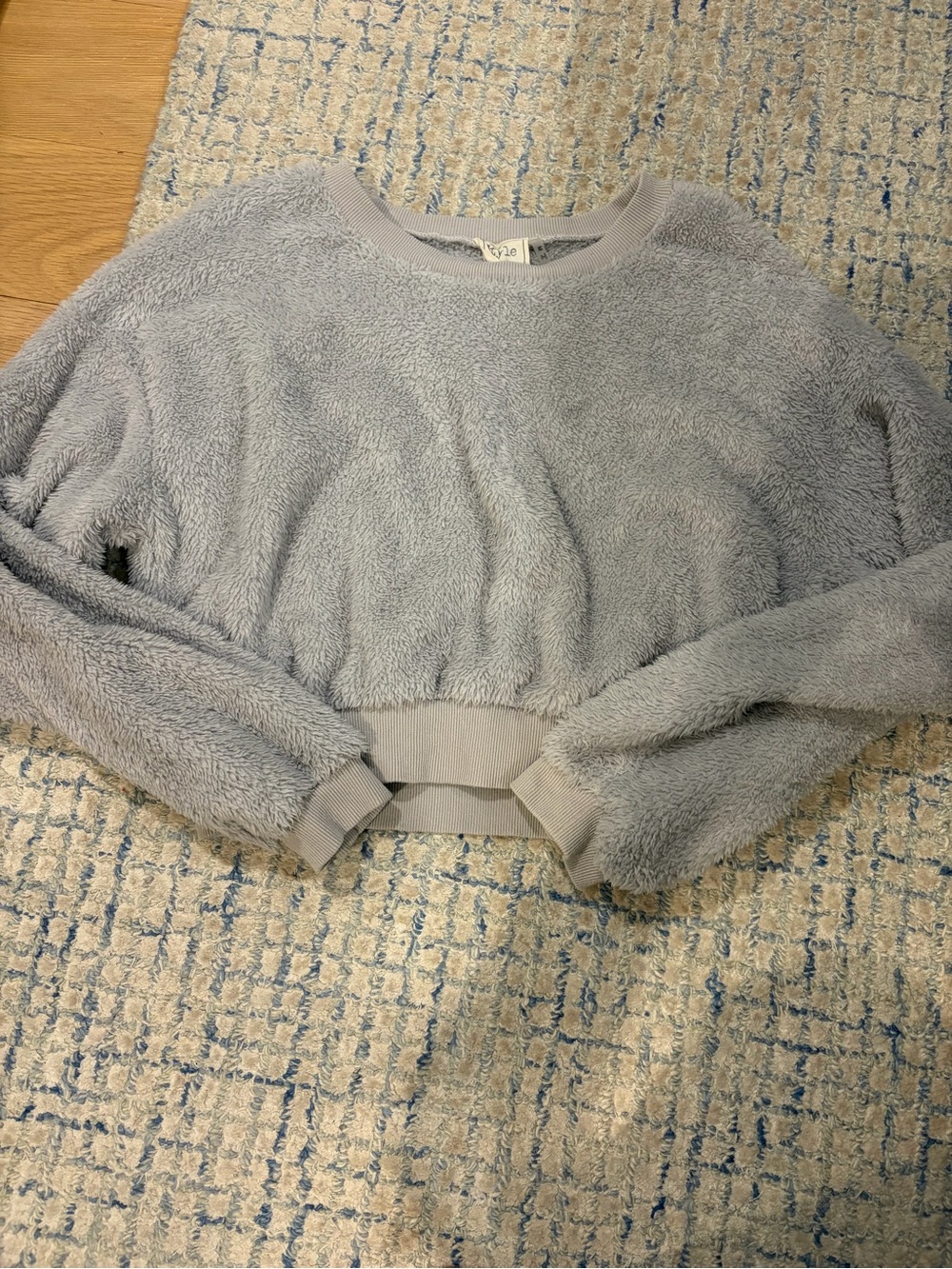 Style Rack Plush Crewneck Sweater in Light Blue Gray